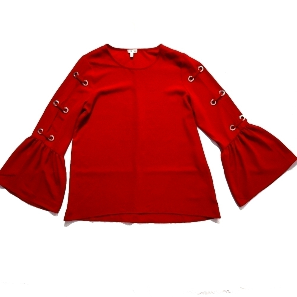 SPENSE Red Grommet 3/4 Bell Sleeve Red Top